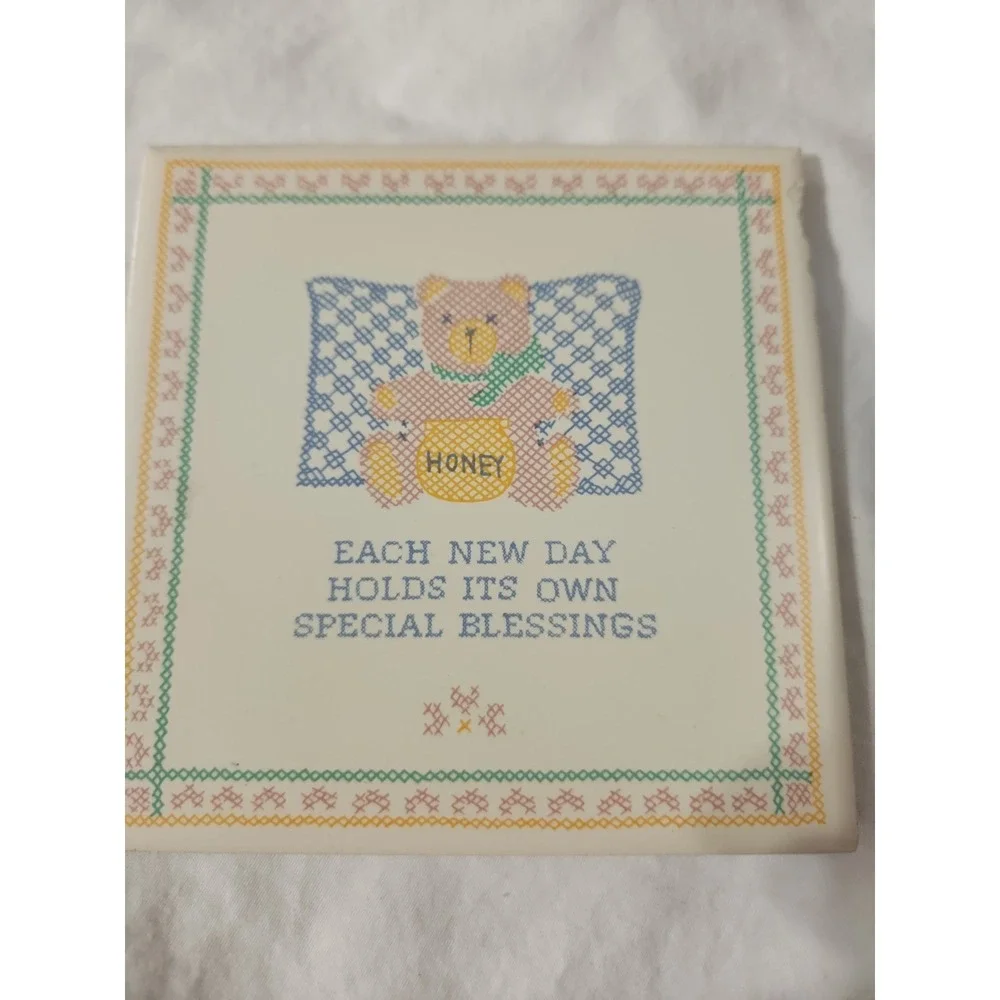 Vintage Russ Trivet Tile Teddy Bear Cottagecore